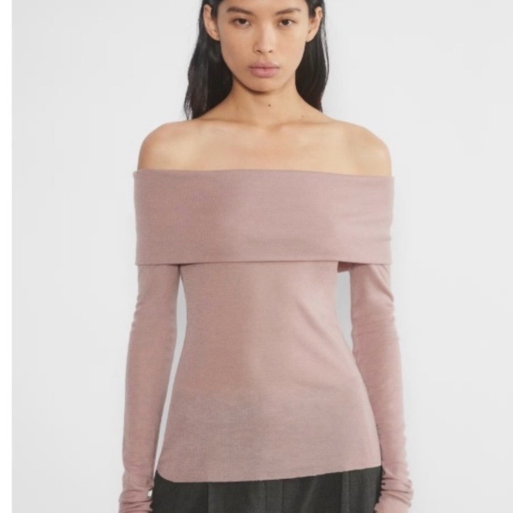 Aritzia Off-Shoulder Long Sleeve Knit Sweater - Dusty Mauve